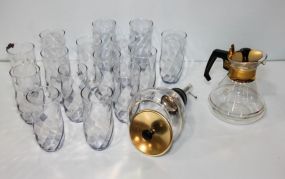 Fifteen Clear Glasses & Two Glass Pots