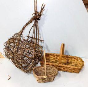 Twig Basket & Two Other Baskets