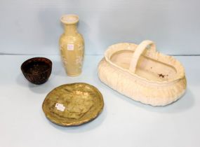 Large Ceramic Basket, Plate & Porcelain Vase