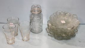 Eight Glass Leaf Dishes, Three Coke Glasses & Glass Jar