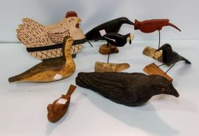 Group of Various Carved Birds & Wooden Rooster Door Stop