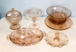 Thirteen Pieces of Pink Depression Glass