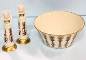 Pair of Lenox Candlesticks & Lenox Bowl