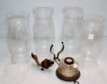 Four Hurricane Shades & Oil Lamp