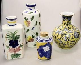 Yellow/ Blue Chinese Design Porcelain Vase, Three Hand Painted Jars