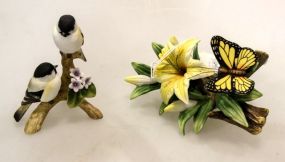 1986 Birds on Limb, Porcelain Butterfly and Flower