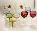 Four Painted Tall Glasses, Nine Color Stem Glasses