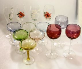 Four Painted Tall Glasses, Nine Color Stem Glasses