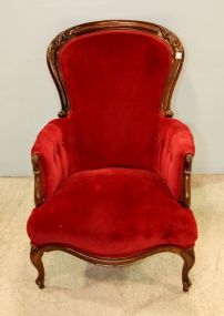 Mahogany Queen Anne Parlor Chair with Red Velvet Upholstery 