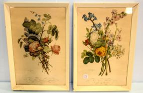 Pair J.L Prevost Floral Prints in Vintage Frames