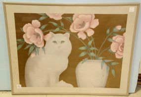 Art Print of Cat with Vase and Flowers