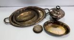 Two Silverplate Trays, Covers, Coasters & Bowl