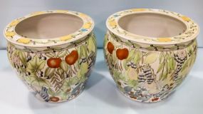 Pair of Painted Porcelain Flower Pots 
