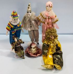Five Porcelain Joker Dolls & Porcelain Doll Head