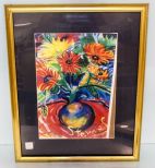 Colorful Print of Flowers in Vase 