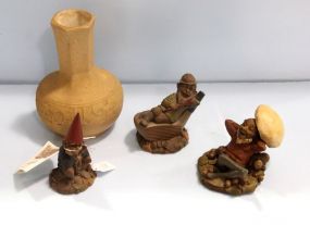 Three Tom Clarks Figurines & Lapid Hand Painted Pottery Vase
