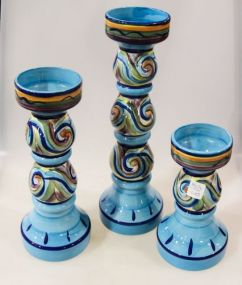 Three Blue Gail Pittman Candlesticks