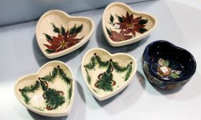 Five Heart Shaped Gail Pittman Dishes