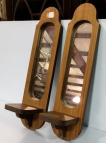 Two Mirror and Wood Wall Sconces 
