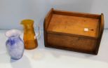 Bread Box, Orange Pitcher & Blue Vase