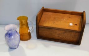 Bread Box, Orange Pitcher & Blue Vase