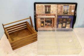 Wood Crate, Plastic Divided Wall Shelf & Serving Tray
