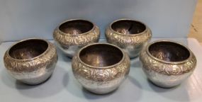 Five Silver Metal Pots