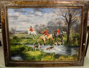 Large Oil Painting of Fox Hunt
