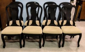 Set of Eight Black Queen Anne Style Side Chairs 
