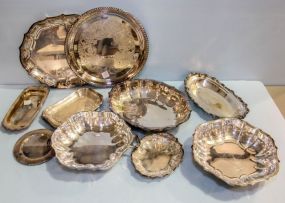 Group of Eight Silverplate Trays & Covered Dish