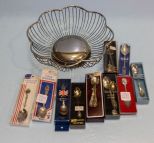 Silverplate Basket with Twelve Silverplate Souvenir Spoons