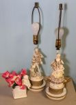 Pair of Figural Lamps & Cupid Vase