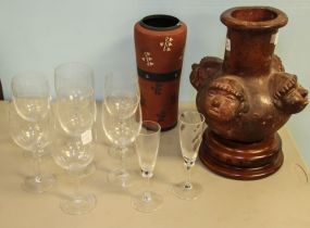 Nine Clear Glasses & Two Terracotta Vases