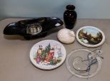 Two Plates, Clear Hanging Bird, Black Console Bowl, Bird & Oriental Vase