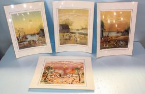 Four Folk Art Prints Signed Mihailo