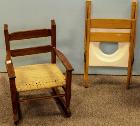 Child's Rush Seat Rocker & Folding Potty Chair