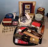 Metal Tins, Costume Jewelry, Grill Set & Picture Frames