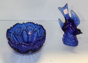 Blue Glass Bird & Blue Bowl