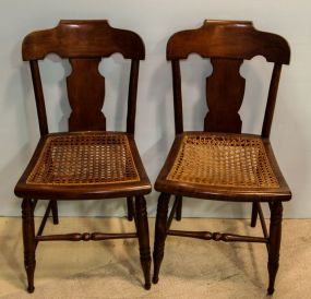 Pair of Walnut Cane Seat Early Chairs