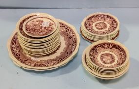 Thirty One Pieces of Red Transferware Dishes