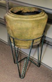 Clay Planter in Metal Stand