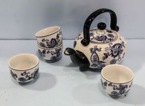 Five Piece Blue and White Tea Set