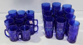Twelve Cobalt Blue Glasses & Eleven Mugs