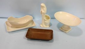 Four Pottery Bowls and Trays & Madonna Vase