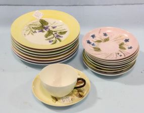 Seven Hand Painted Bread Plates & Nine Saucers
