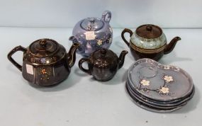 Japan Luster Teapot, Five Luster Snack Plates & Three Teapots