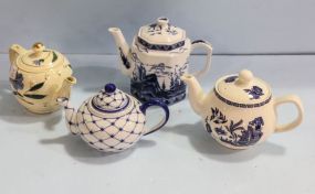 Three Blue and White Teapots & USA Teapot
