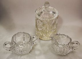 Cut Glass Sugar Bowl, Cut Glass Creamer & Lead Crystal Biscuit Jar