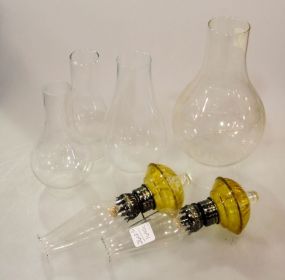 Two Wall Insert Oil Lamps & Four Globes