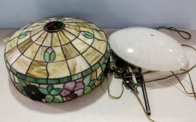 Stained Glass Hanging Light & White Ceiling Shade
